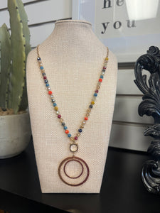 Gold Multicolored Beaded Circle Detail Necklace