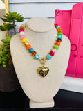 Glass Bead Necklace with Heart