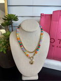 Multi Bead Necklace With Heart Chain