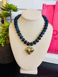 Glass Bead Necklace with Heart