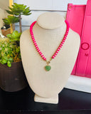 Pink & Green Bead Necklaces with Heart
