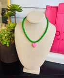 Pink & Green Bead Necklaces with Heart