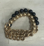 Two Strand Beaded Gold Chain Detailed Stack