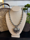 Chunky Bead Necklace with Heart Pendant