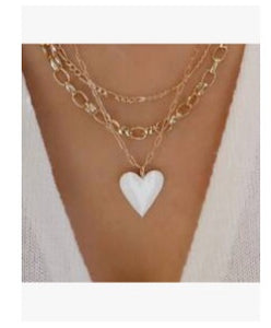 White Multistrand Heart Necklace