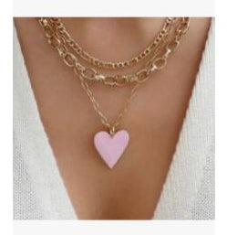 Light Pink Multistrand Heart Necklace