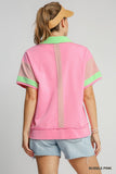 Kendal Solid & Stripe Top- Pink