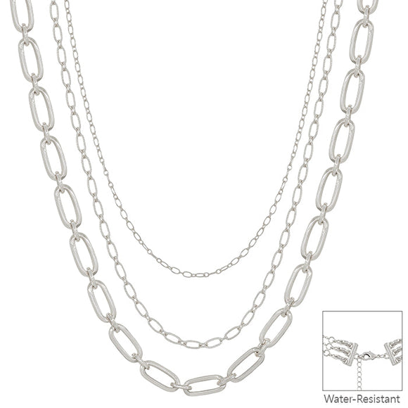 Water Resistant Triple Layered Chunky Oval Necklace