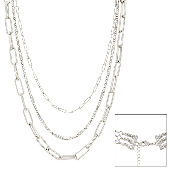 Water Resistant Triple Layered Chain Necklace-Silver