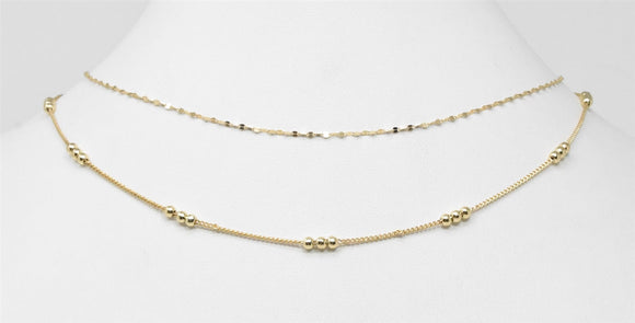 Gold Thin 2 Layered Triple Beaded Necklace