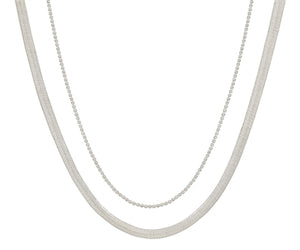 Silver Layered Crystal and Snake Chain Necklace