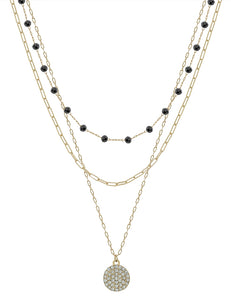 Black Crystal/Gold Pave Circle  Necklace