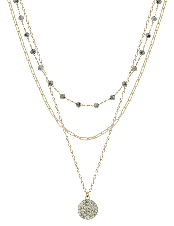 Hematite Crystal Beaded Gold Necklace