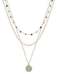 Multi Crystal Beaded Gold Necklace