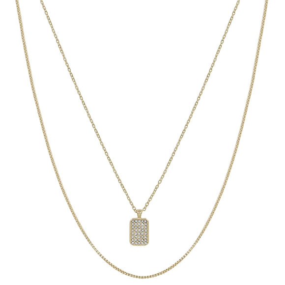Gold Chain with Rhinestone Rectangle Layered,Necklace