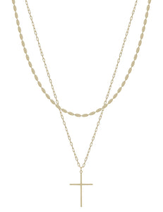 Gold Chain Layered Thin Cross 16"-18" Necklace