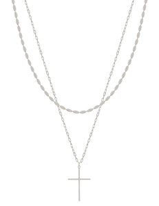Silver Chain Layered Thin Cross 16"-18" Necklace