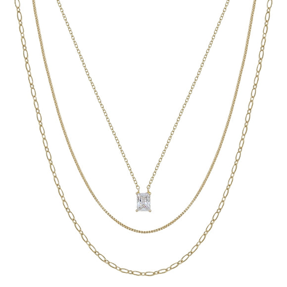 Gold Three Layered Snake Chain with Squared Pendant 16