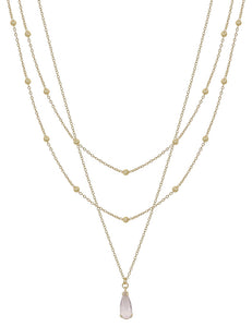 Gold Triple Layered Chain Teardrop Necklace