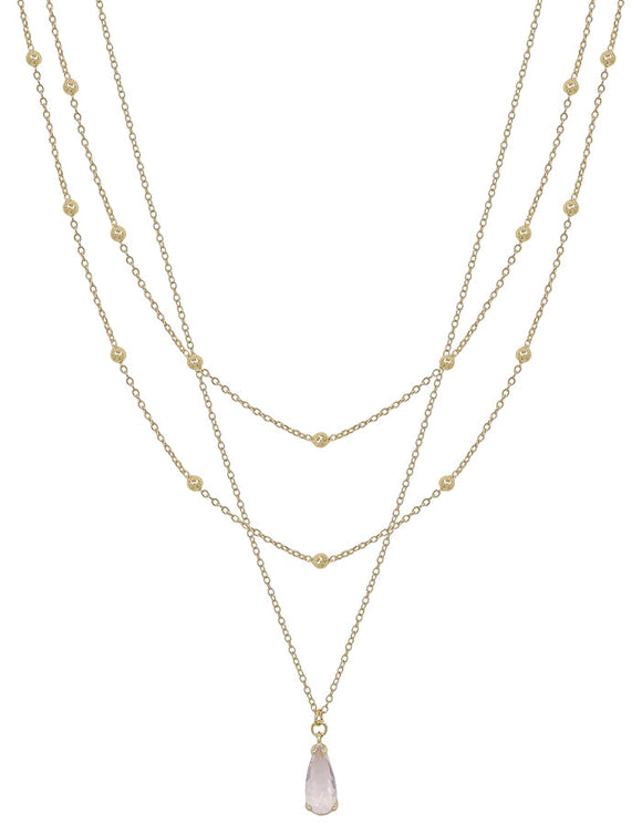 Gold Triple Layered Chain Teardrop Necklace