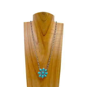 Flower Concho Pendant Necklace Turquoise