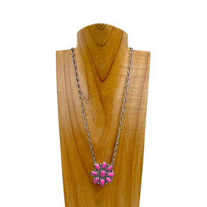 Flower Concho Pendant Necklace Pink