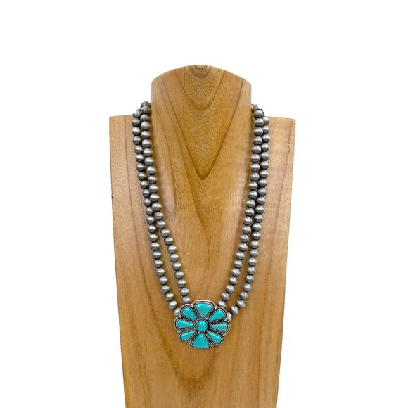 Stone Flower Concho Necklace