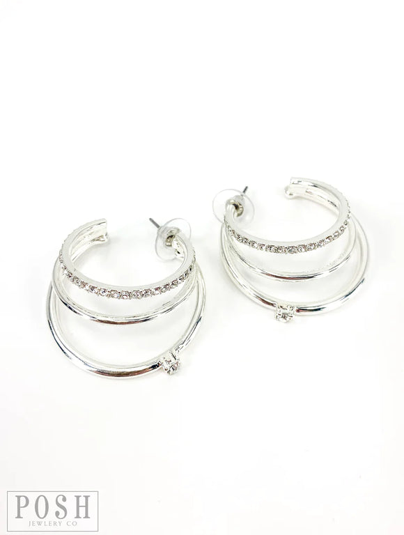 Hope Triple Hoop Earrings-Silver