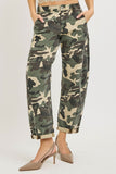 Layni Curvy Risen Camo Barrel Jeans