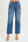 Calee Stretch Mid Rise Barrel Patch Jeans