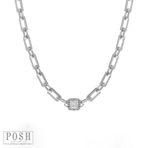 Rectangle Silver Chain Necklace