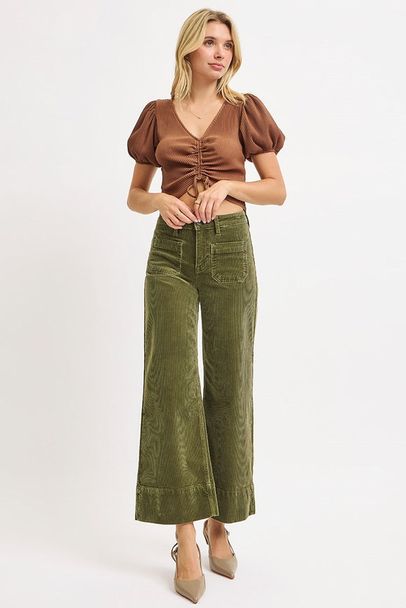 Risen H/R Crop Corduroy Pants -Moss