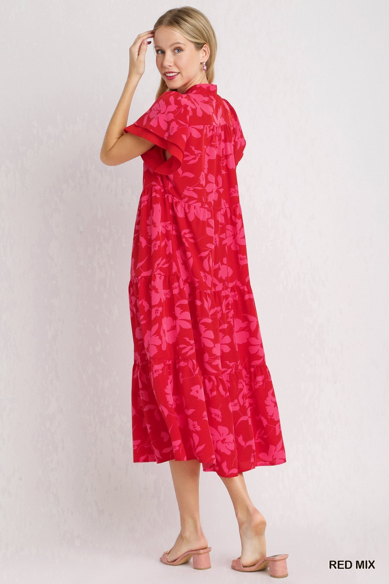 Ruby Collared Tiered Midi Dress- Red Mix Missy's Boutique Ruby Collared Tiered Midi Dress- Red Mix Missy's Boutique