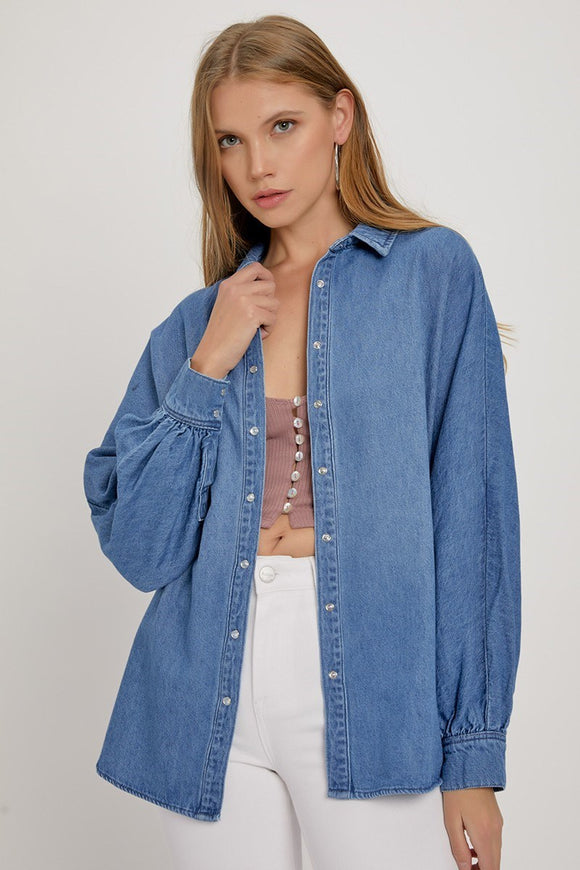 Risen Claire Balloon Sleeve Denim Top