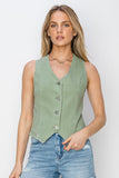 Risen V-Neck Button Down Vest-Olive