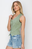 Risen V-Neck Button Down Vest-Olive