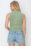 Risen V-Neck Button Down Vest-Olive