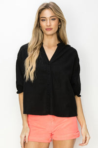 Arrabella Linen Button Up Top-Black