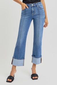 Risen H/R Ankle Stright-Wide Cuffed Jeans