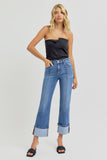 Risen H/R Ankle Stright-Wide Cuffed Jeans