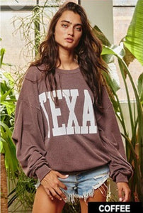 Texas Comfy Graphic Sweatshirt-Coffee