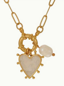 White Pearl Heart Necklace