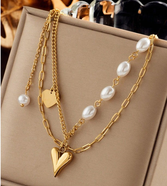 Pearl Gold Heart Necklace