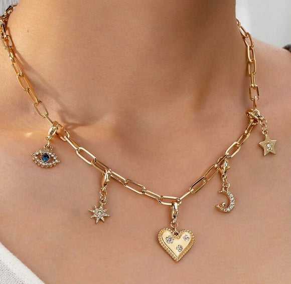 Heart Eye Charm Necklace