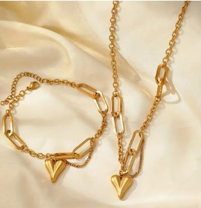 Gold Heart Bracelet/Necklace set