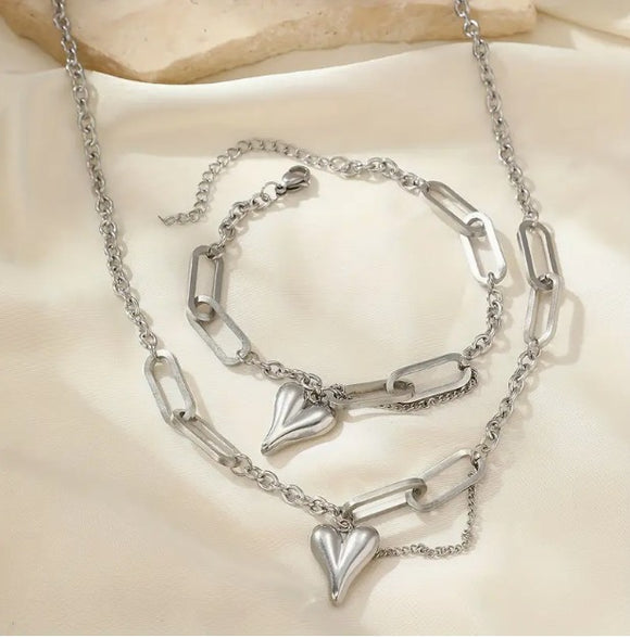 Silver Heart Bracelet/Necklace set