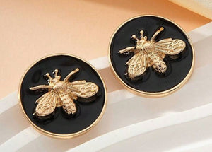 Gold Round Bee Earrings