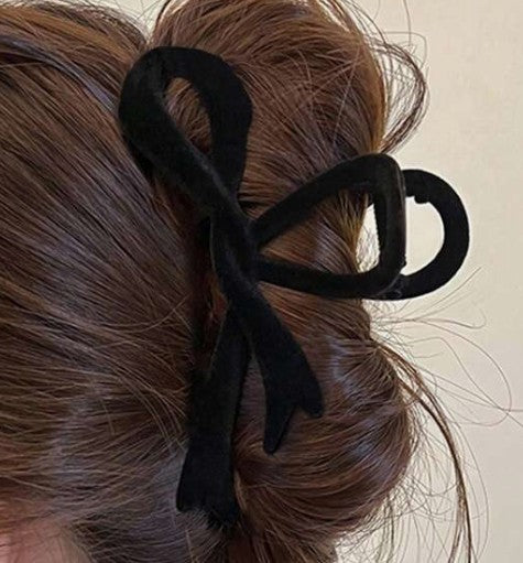 Velvet Black Bow Clip