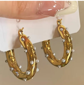 Gold Small Pearl Hoops
