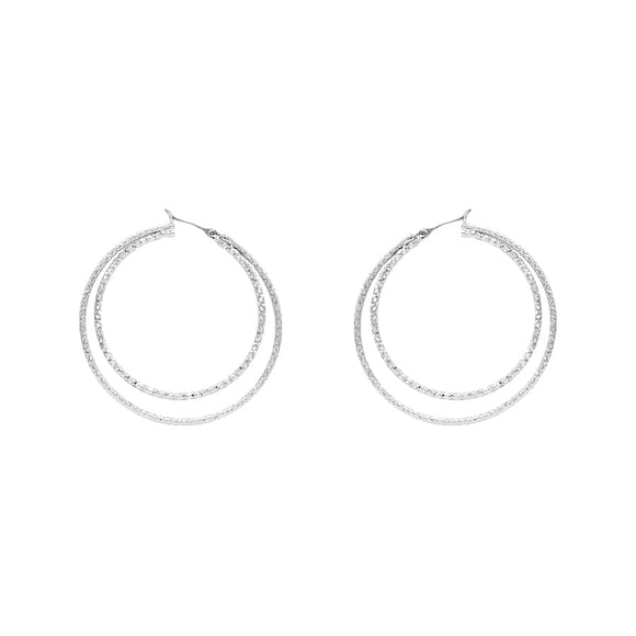 Silver Textured Layered Hoop Earring